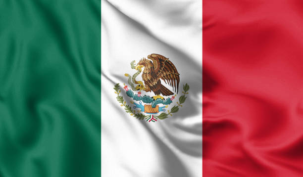 istock Mexico flag blowing in the wind. Background silk texture. 3d illustration. 1210032755