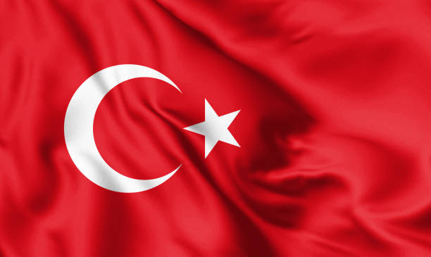 istock Turkey flag blowing in the wind. Background silk texture. 3d illustration. 1210032769