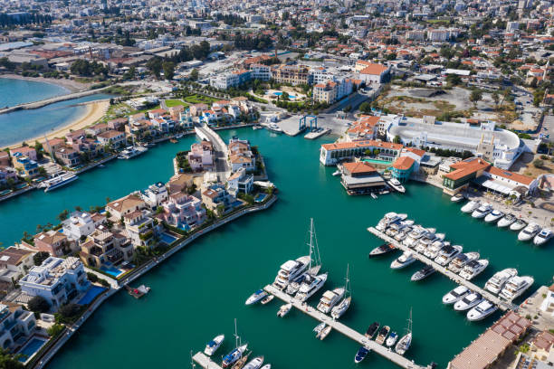 The new marina in Limassol Aerial view of the new marina in Limassol, Cyprus limassol marina stock pictures, royalty-free photos & images