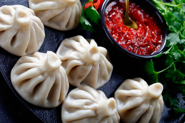 istock Khinkali, Georgian dumplings with meat filling 1210037527