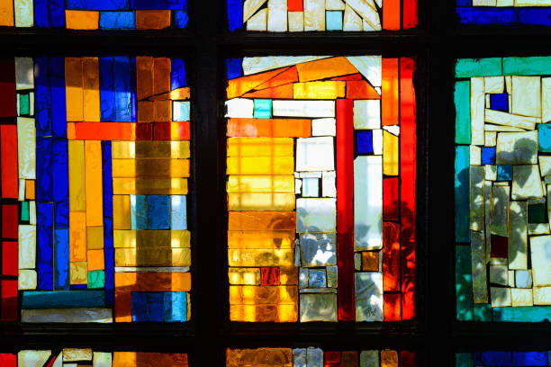 istock Abstract multicolored stained glass window. Beautiful pattern with geometric lines. Russia, Moscow - September 10, 2016 1210039222