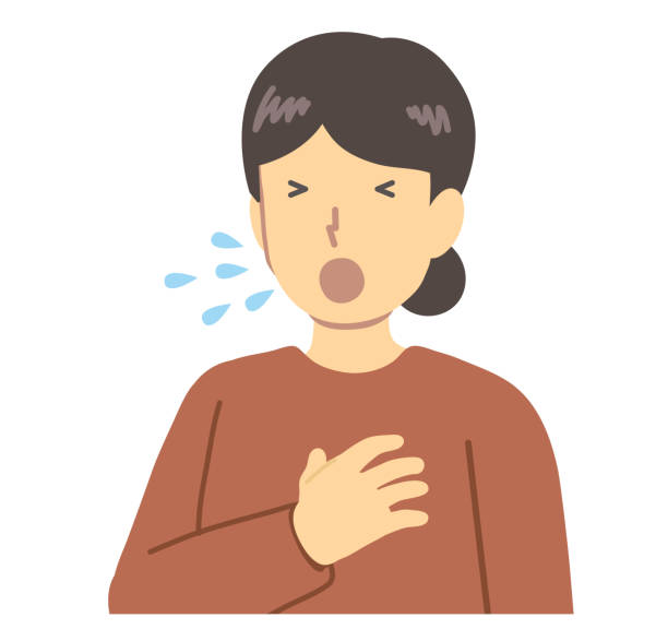 kichająca kobieta w czerwonych ubraniach - adult allergy casual white background stock illustrations