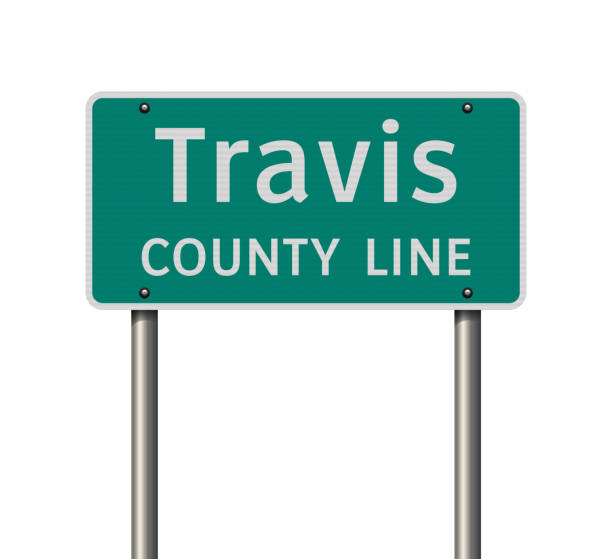straßenschild travis county line - travis county stock-grafiken, -clipart, -cartoons und -symbole