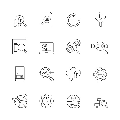Simple Set of Data Analytics Related Vector Line Icons