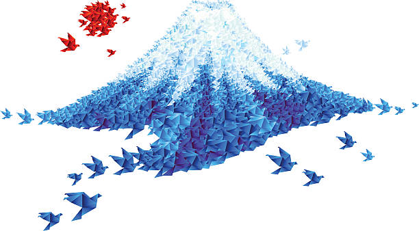 ilustraciones, imágenes clip art, dibujos animados e iconos de stock de fuji de origami en forma de pájaros de la montaña - 3690