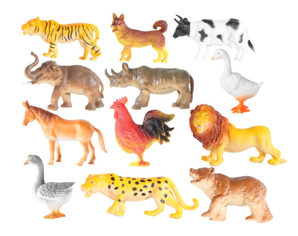 istock Group of plastic animal doll isolated on white background 1210046354