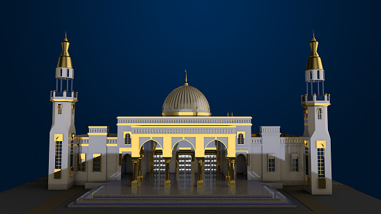 3d rendering mosque for islamic background or wallpaper, render in front view