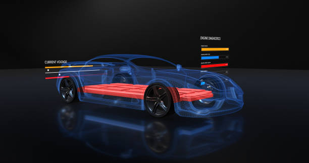 istock Modern Futuristic Electric Car On Production Platform. 3D Illustration Render 1210049837