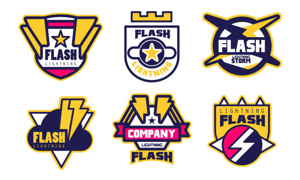 istock Flash Lightning Company Templates Collection, Electrical or Mechanic Industrial Company Bright Badges Vector Illustration 1210049889