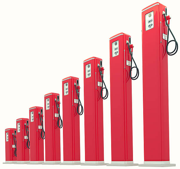 istock Red gasoline pumps chart: Rise in fuel cost 121005091