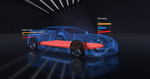 istock Modern Electric Powered Car On Production Platform. 3D Illustration Render 1210051075