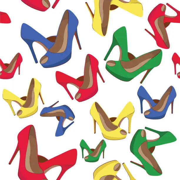 Vector illustration of Vector seamless pattern with bright shoes