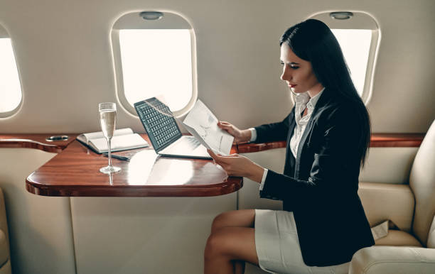 istock Business woman in private jet 1210052812