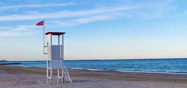 Lifeguard tower on the Punta Marina beach, in Italy