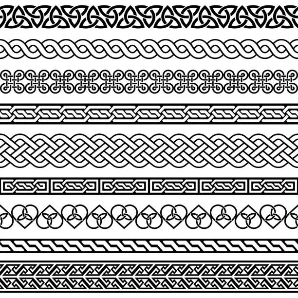 Vector illustration of Celtic vector semaless border pattern collection, Irish braided frame designs for greeting cards, St Patrick's Day celebration