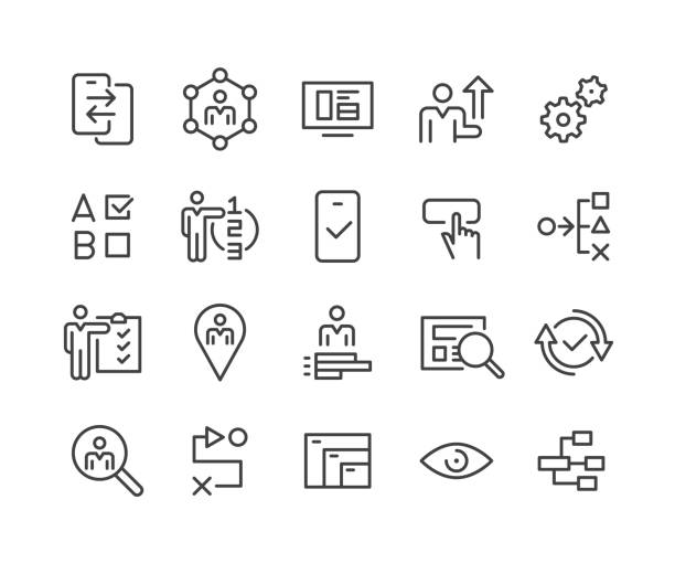 ilustraciones, imágenes clip art, dibujos animados e iconos de stock de iconos de interfaz de usuario y ux - classic line series - moving