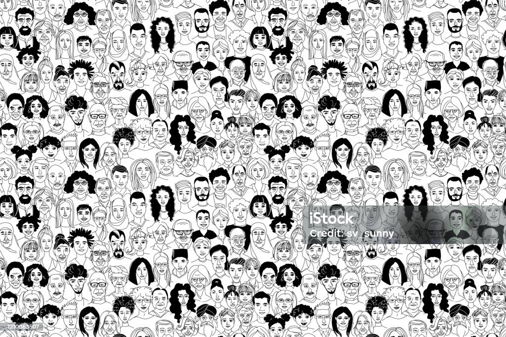 Portraits pour hommes femmes ligne dessinant l’affiche de griffonnage sans couture - clipart vectoriel de Personne humaine libre de droits