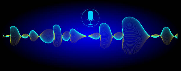 istock Voice Recognition with a microphone and sound waves – illustration 1210067446