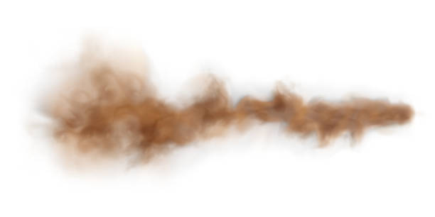 Dust sand cloud on a dusty road from a car. Dust sand cloud on a road from a car in top view. Scattering trail from fast movement. Transparent realistic render vector stock illustration dust storm stock illustrations