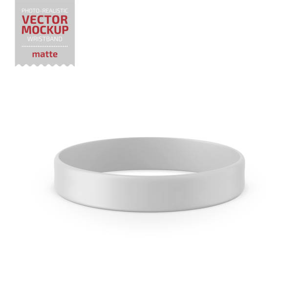 illustrazioni stock, clip art, cartoni animati e icone di tendenza di mock up del vettore braccialetto in silicone opaco bianco. - silicon