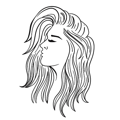 Womens Hairstyle For Long Hair Black Outline On A White Background Vector  Graphics Stock Illustration - Download Image Now - iStock