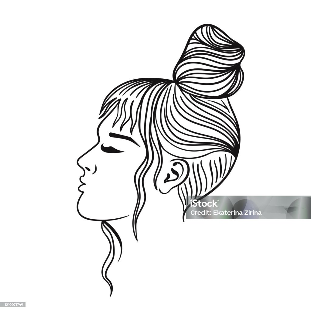 Female Hairstyle Bump Black Outline On A White Background Vector Graphics  Stock Illustration - Download Image Now - iStock