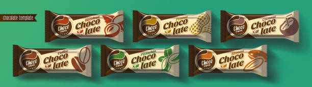 Chocolate bar vector packaging design. Nuts chocolate set. - ilustração de arte vetorial