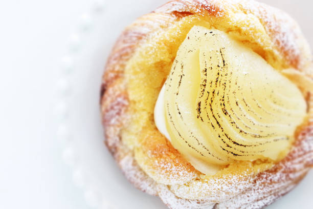 istock Marinated pear and custard pastry for gourmet dessert 1210080791