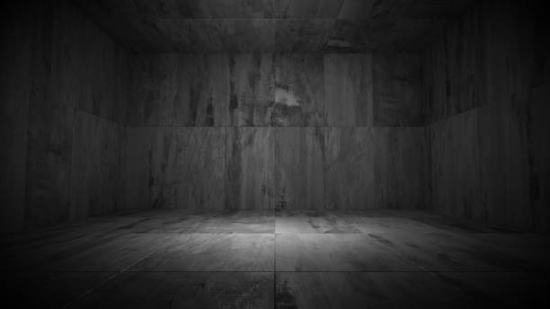 istock Black and White Dark Grungy Room (3d Illustration) 1210088385