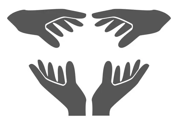 Vector illustration of silhouettes of hands, black and white vector illustration