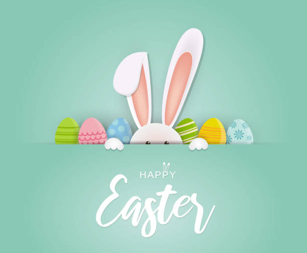 osterkarte mit kaninchen und eiern. vektor - ostern stock-grafiken, -clipart, -cartoons und -symbole