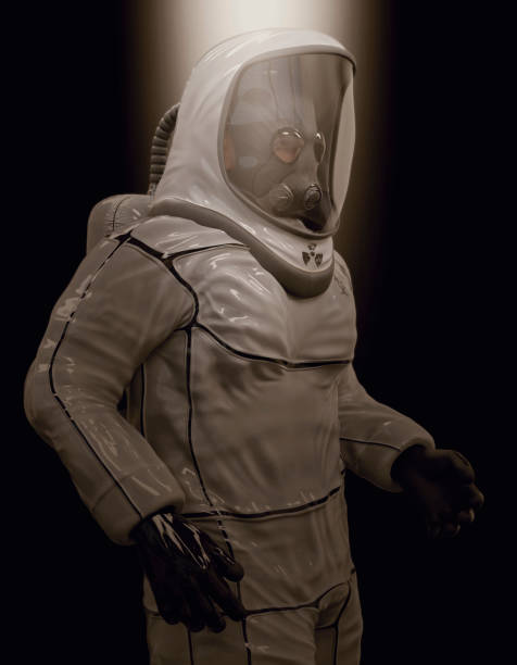 istock Man in a biohazard suit on a dark background 3d illustration 1210090979