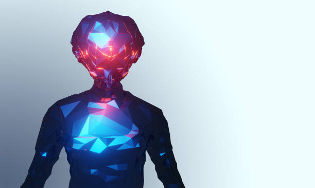 istock Metal shine woman robot head and half body on white gradient background. 3D rendering 1210090996