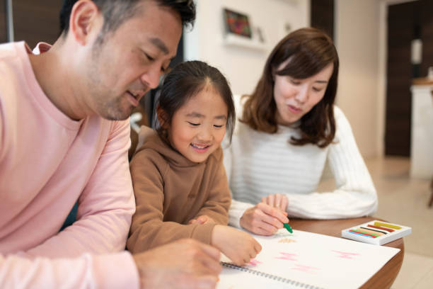 istock Daughter drawing picture with parents at home 1210091212