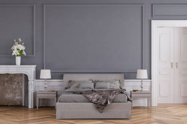 istock Glamour bedroom with decoration and fireplace 1210094995