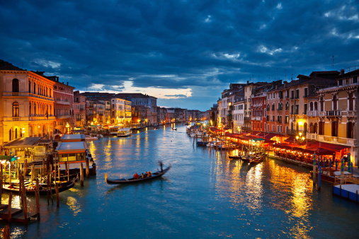 water canal at dusk in Venice Italy