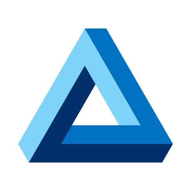 Vector illustration of Penrose triangle, optical illusion, blue colored