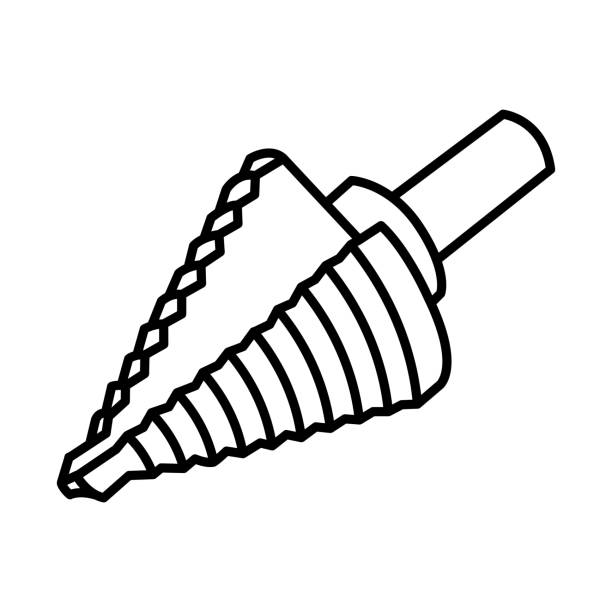 스텝 드릴 콘 아이콘 - hand drill work tool white white background stock illustrations
