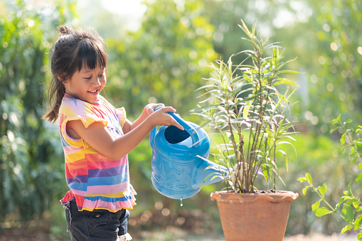 children playing a water