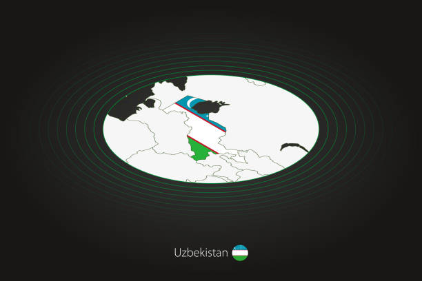 istock Uzbekistan map in dark color, oval map with neighboring countries. 1210104994