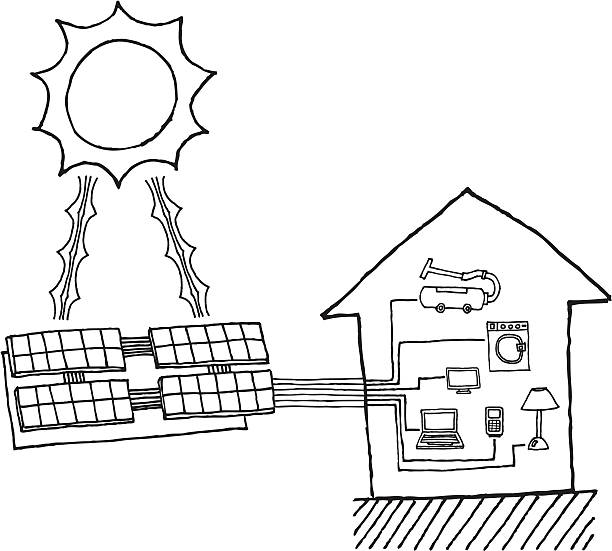 ilustrações, clipart, desenhos animados e ícones de energia solar gráfico/de energia barata diagrama de trabalho - solar flat panel