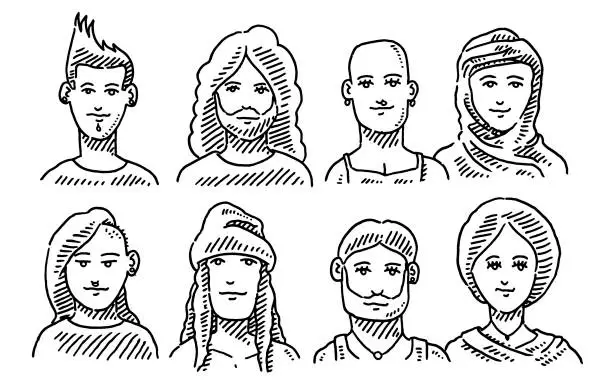 Vector illustration of Gender Diversity Youth Culture Portraits Drawing