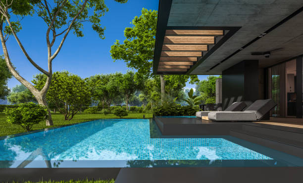istock 3d rendering of modern house with wood plank facade 1210112329