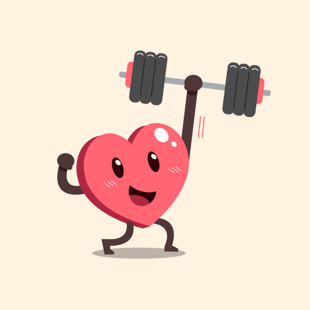 ilustraciones, imágenes clip art, dibujos animados e iconos de stock de personaje del corazón de dibujos animados haciendo entrenamiento de peso - sport couple isolated muscular build