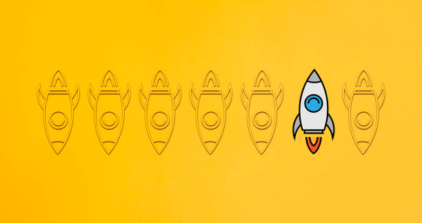 istock Concept for leadership and business competition. Rocket group launching. 1210118257