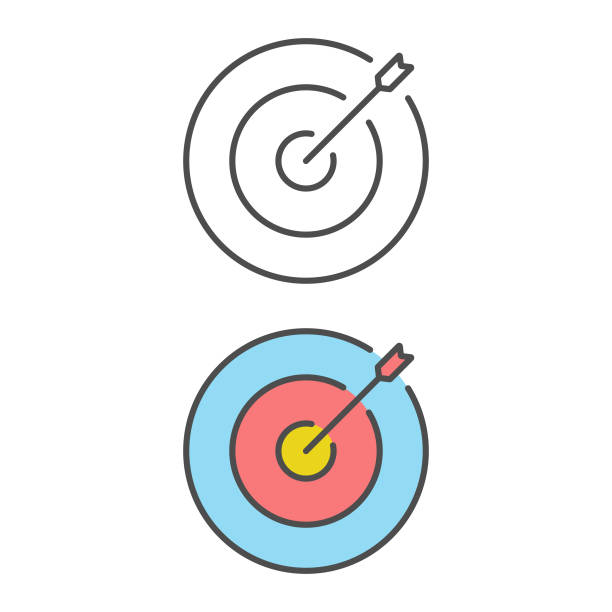 Target and Arrow Icon Set. Business Idea and Objective, Outline, Flat Style Vector Design on White Background. Vector Illustration EPS 10 File. archery target group of objects target sport stock illustrations