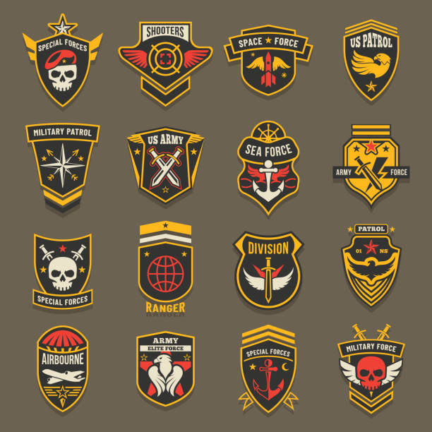 ilustrações, clipart, desenhos animados e ícones de chevrons do exército militar, forças de aviação patrulha dos eua - armed forces military insignia badge