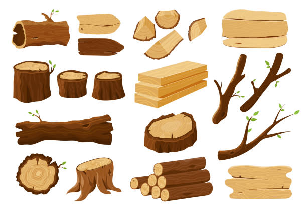 ilustraciones, imágenes clip art, dibujos animados e iconos de stock de elementos de madera, troncos de madera y troncos de árboles - woods