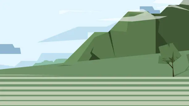 Vector illustration of Minimalistic picturesque green mountain landscape.