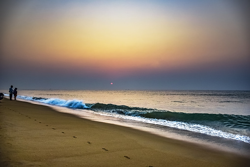Sunrise on traveling for refreshing mind and soul apart from fun to the seashore Beach around Asia, India. Odisa, India, very popular in eastern India.